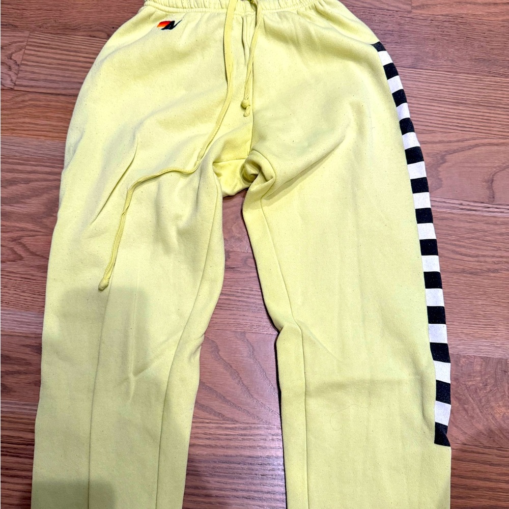 Aviator Nation Neon Yellow Checkered Sweatpants, Size XS